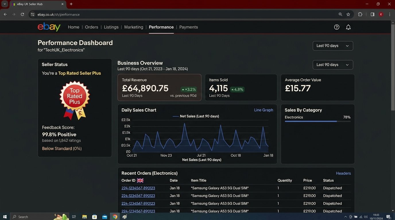 eBay UK Top Rated Store Dashboard Screenshot
